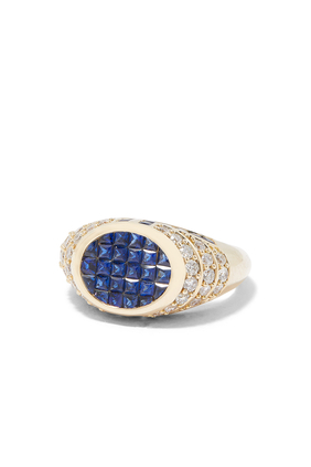 Pinky Ring, 14k Yellow Gold with Sapphires & Diamonds